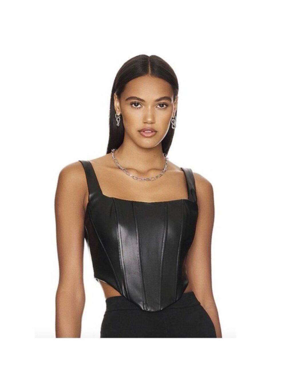 remi x revolve ali solid black Vegan faux leather Tank Sexy corset top Small